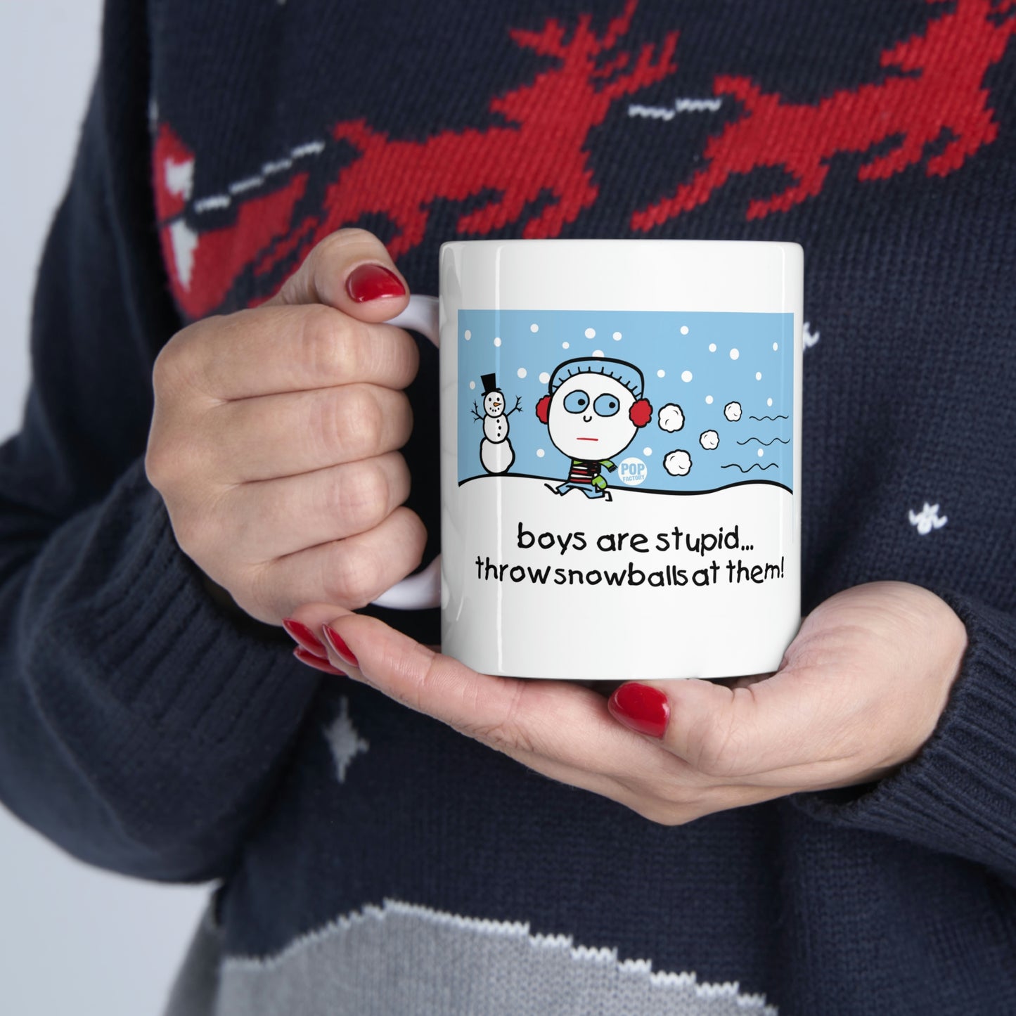 BOYS ARE STUPID SNOWBALLS COFFEE MUG