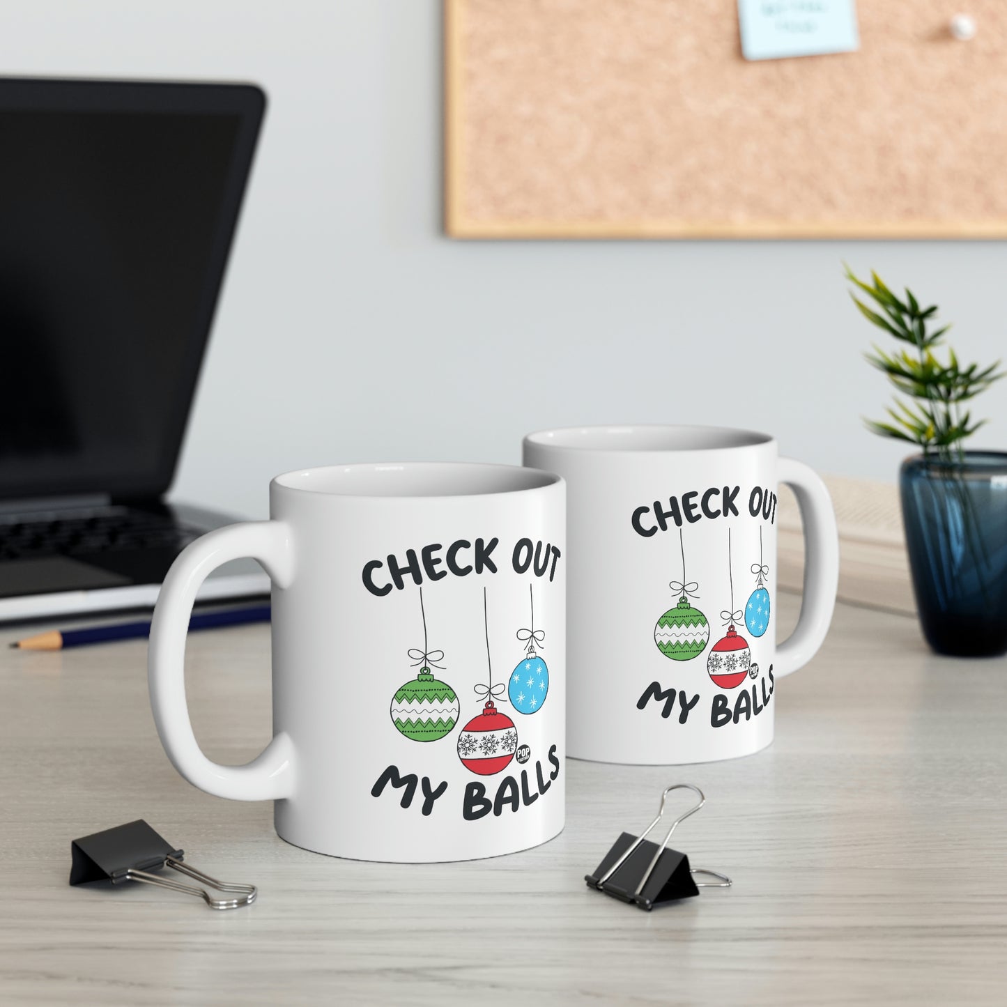 Check Out My Balls Christmas Mug – Funny Holiday Ornament Coffee Cup by StupidMug – Pop Factory® Cheeky Xmas Gift for Coworkers & Family