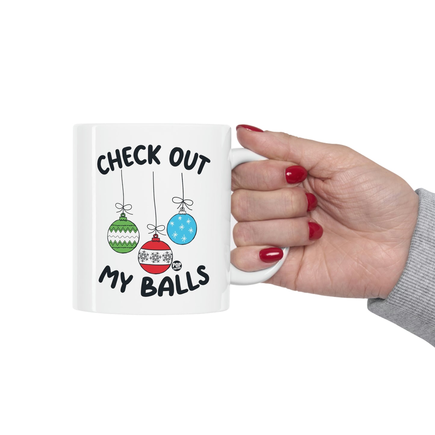 Check Out My Balls Christmas Mug – Funny Holiday Ornament Coffee Cup by StupidMug – Pop Factory® Cheeky Xmas Gift for Coworkers & Family