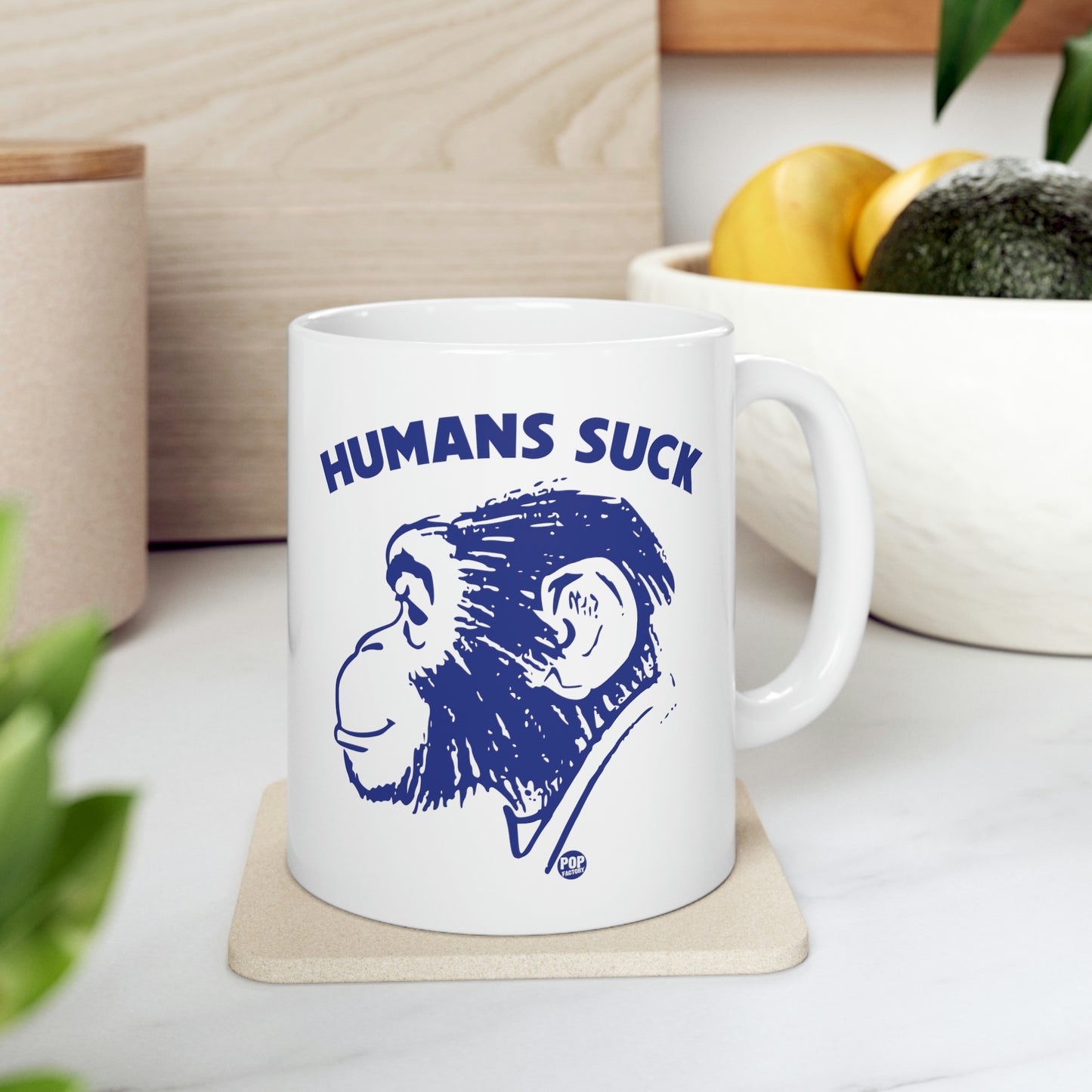 HUMANS SUCK CHIMP COFFEE MUG