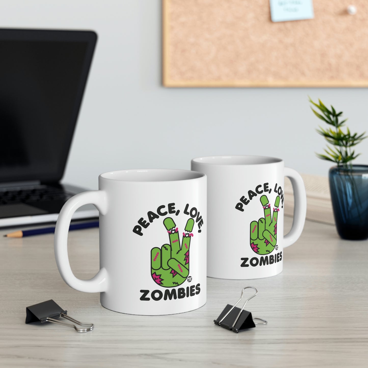 PEACE, LOVE, ZOMBIES COFFEE MUG