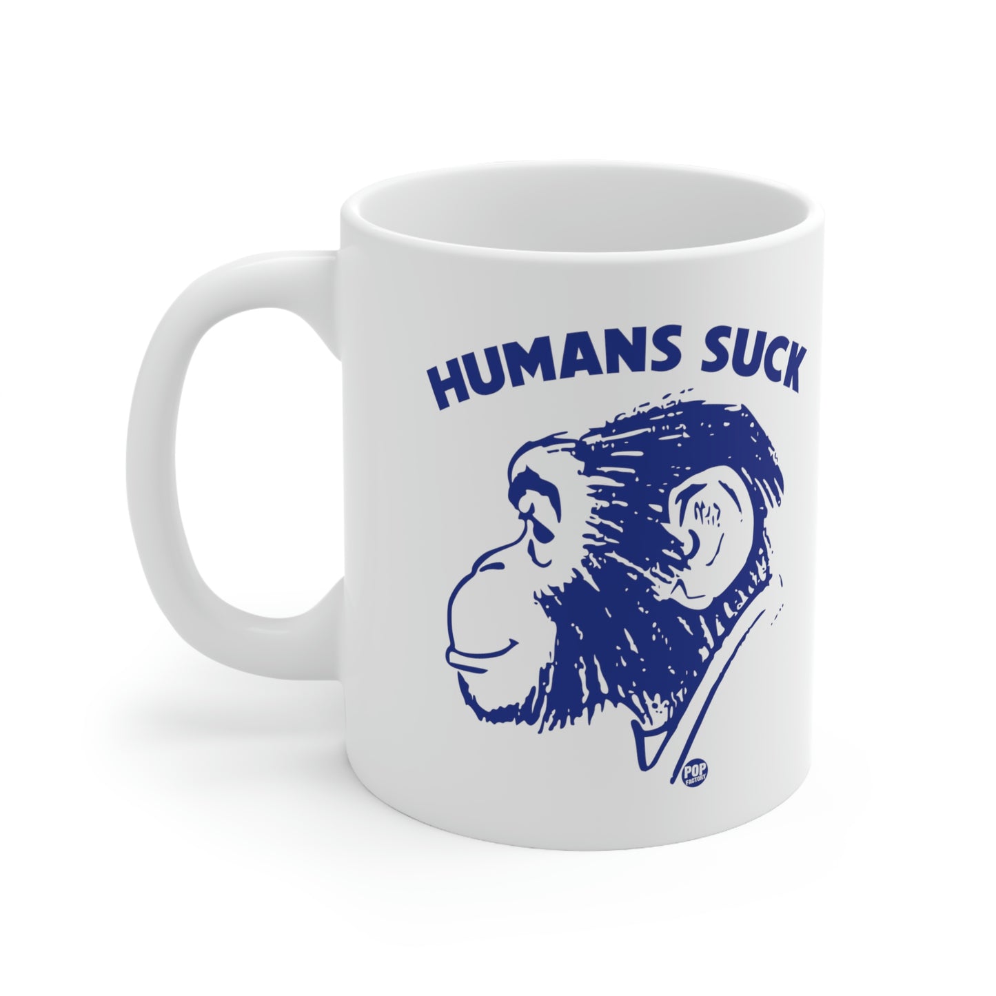 HUMANS SUCK CHIMP COFFEE MUG