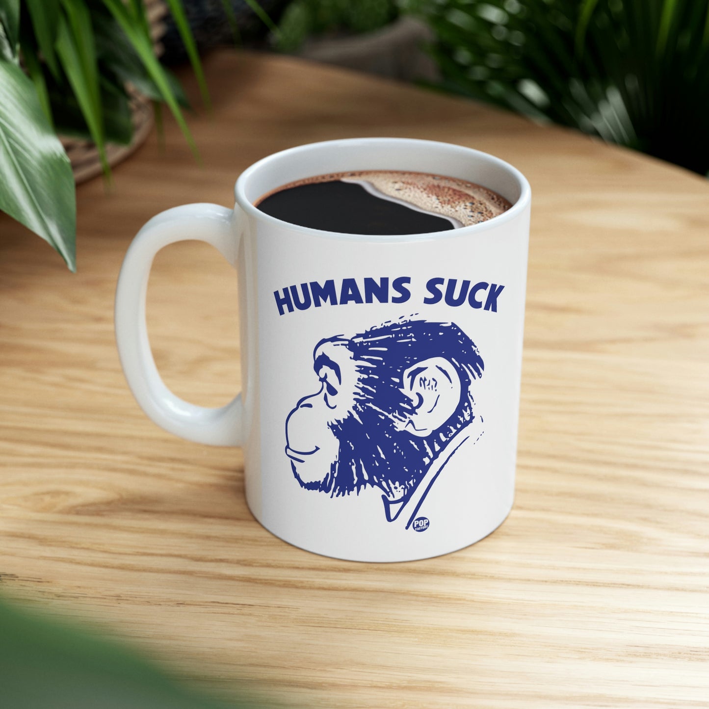 HUMANS SUCK CHIMP COFFEE MUG