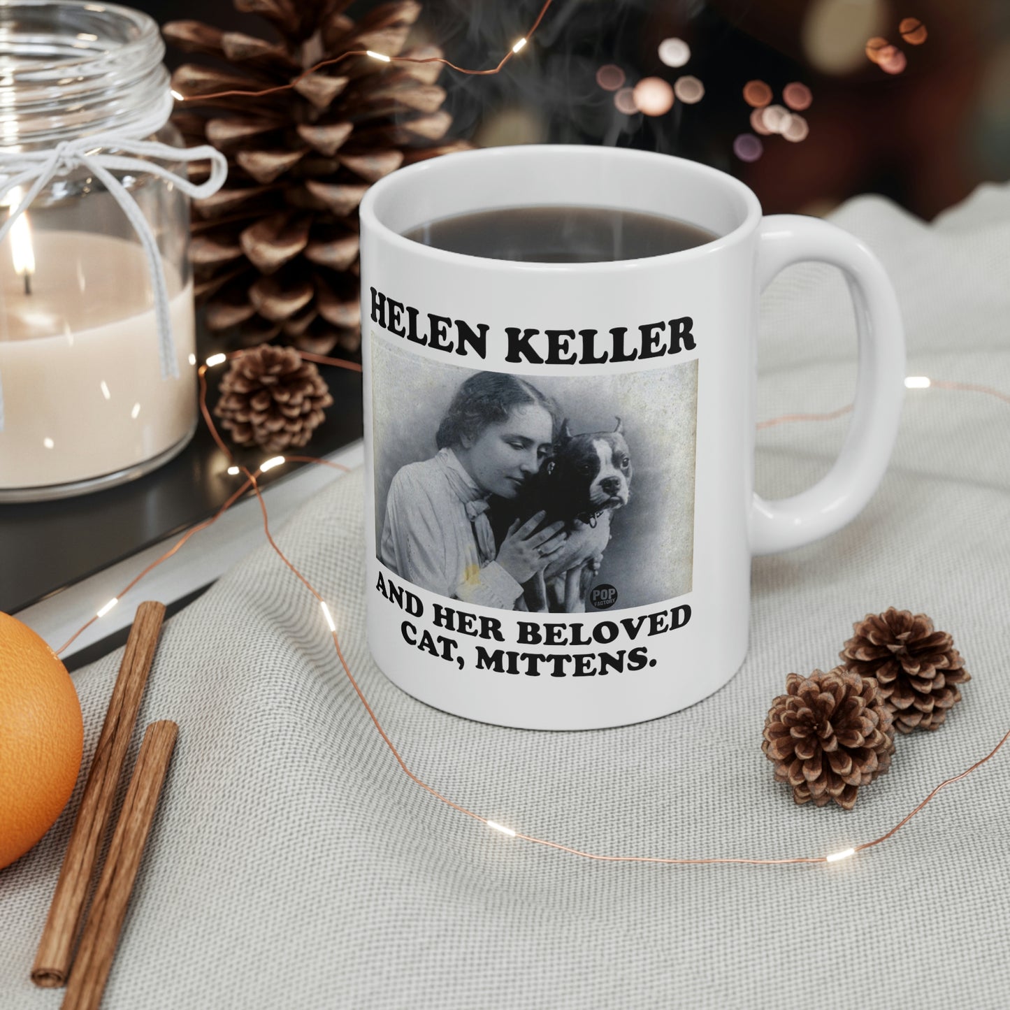 HELEN KELLER AND HER BELOVED CAT, MITTEN COFFEE MUG