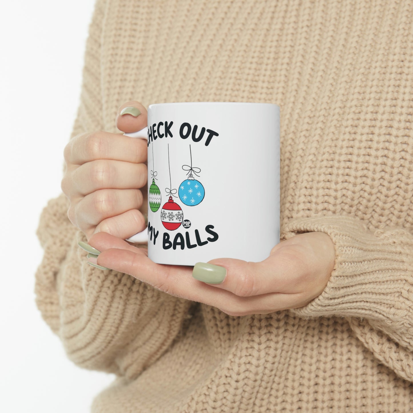 Check Out My Balls Christmas Mug – Funny Holiday Ornament Coffee Cup by StupidMug – Pop Factory® Cheeky Xmas Gift for Coworkers & Family