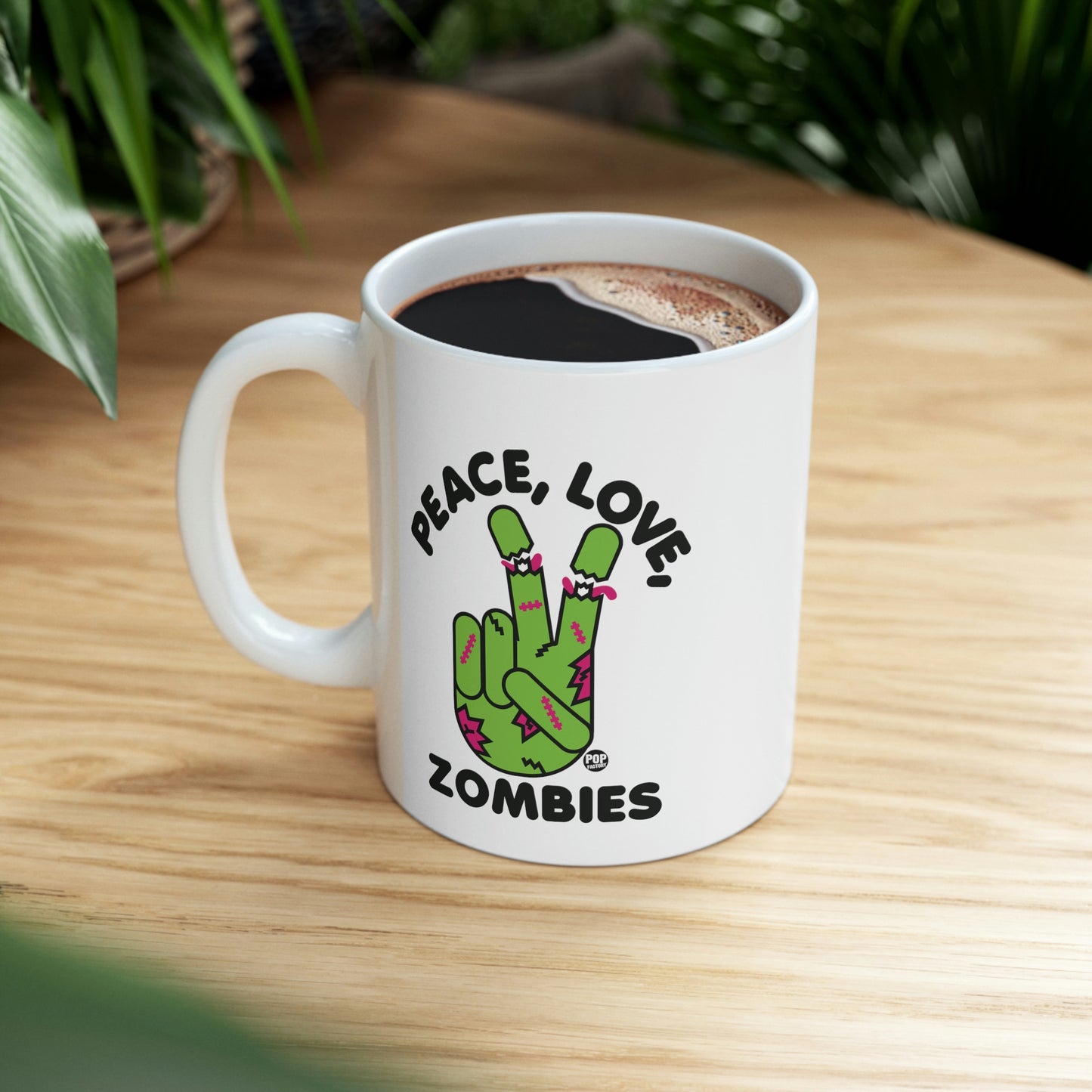 PEACE, LOVE, ZOMBIES COFFEE MUG