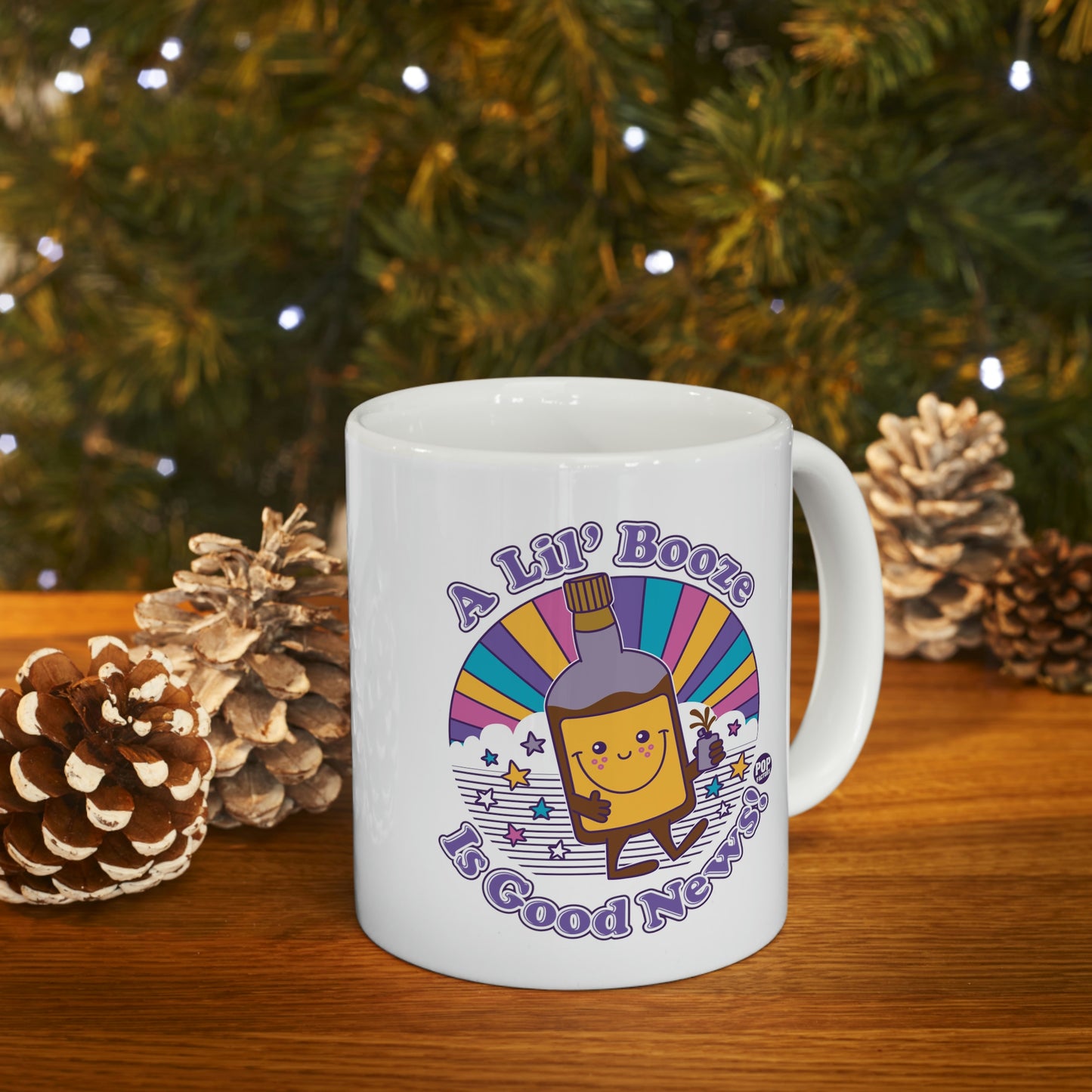 FUNSHINE-A LIL' BOOZE IS GOOD NEWS COFFEE MUG