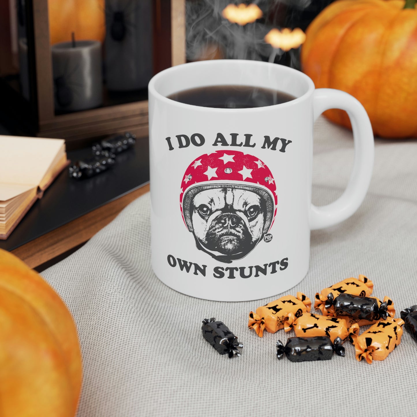 I DO ALL MY OWN STUNTS PUG COFFEE MUG