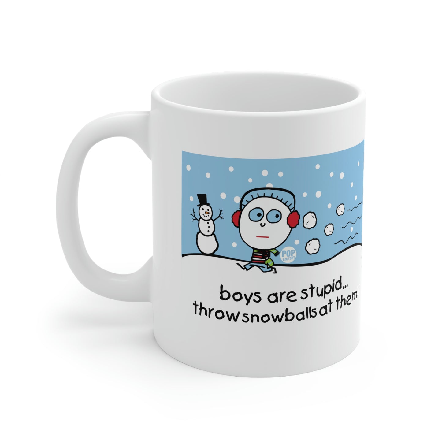 BOYS ARE STUPID SNOWBALLS COFFEE MUG
