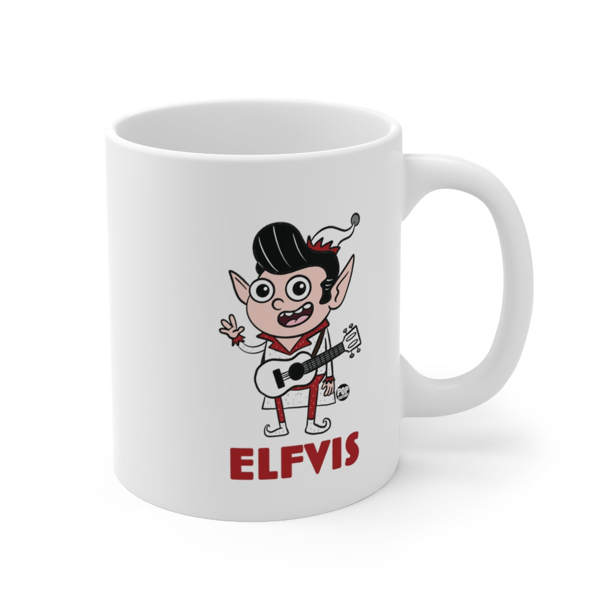 Funny ELFVIS holiday mug with elf dressed like Elvis holding guitar – StupidMug® by Pop Factory® – perfect Christmas gift