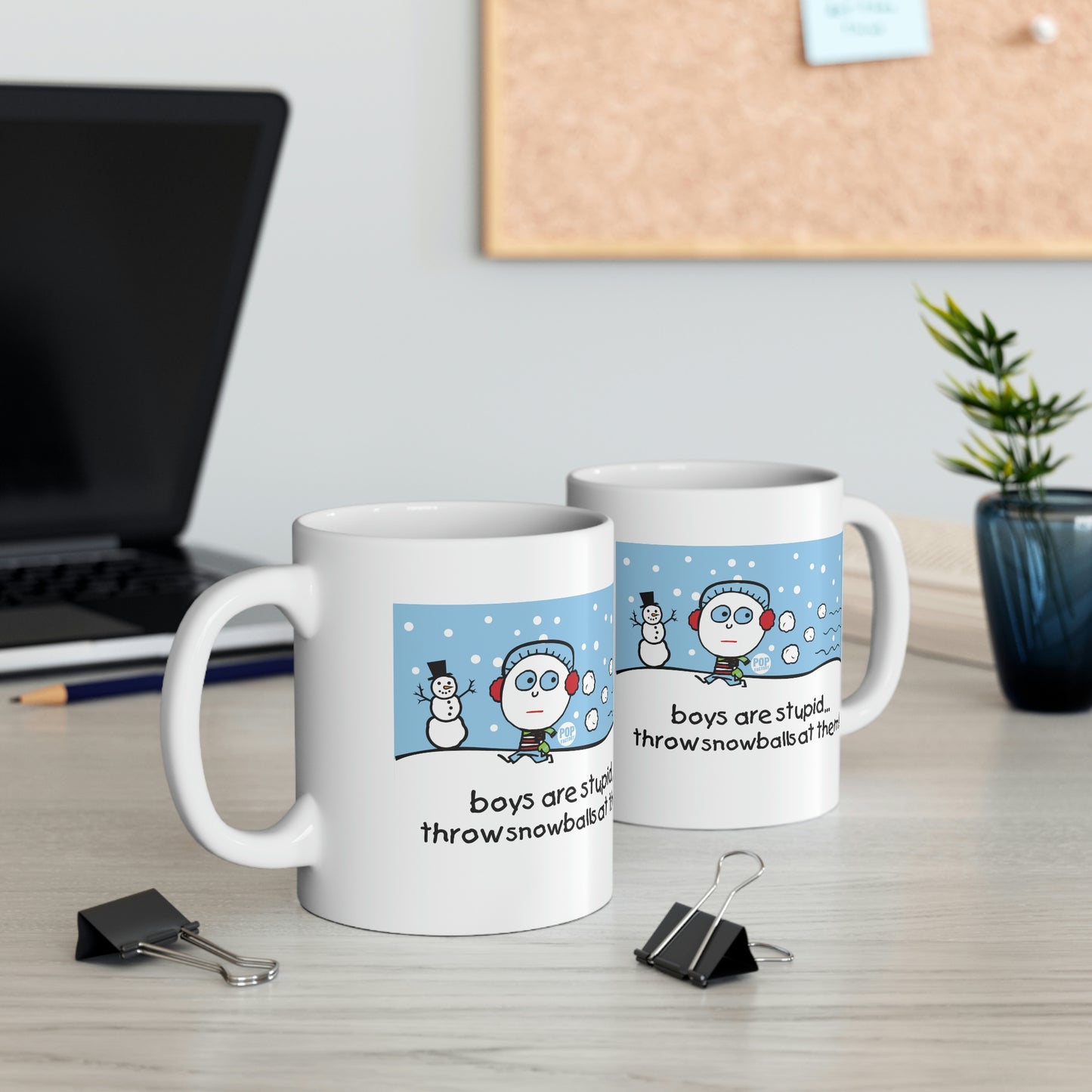 BOYS ARE STUPID SNOWBALLS COFFEE MUG