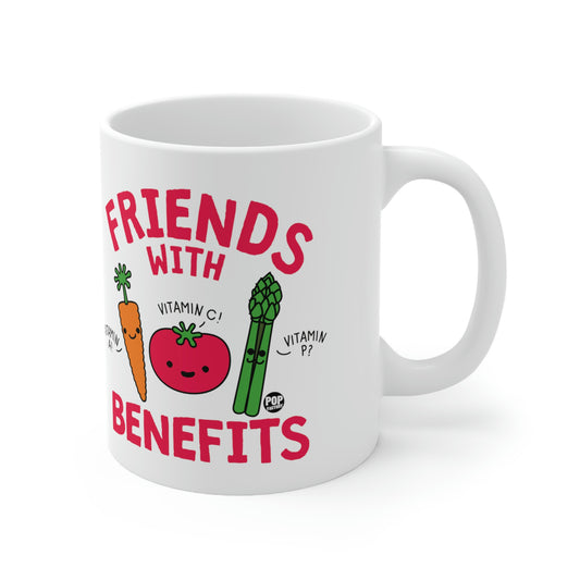 Friends With Benefits mug featuring carrot, tomato, asparagus – 11oz funny vegetable pun mug by StupidMug