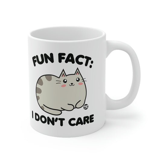Fun Fact: I Don’t Care mug with smug cat art – 11oz ceramic sarcasm coffee cup by StupidMug