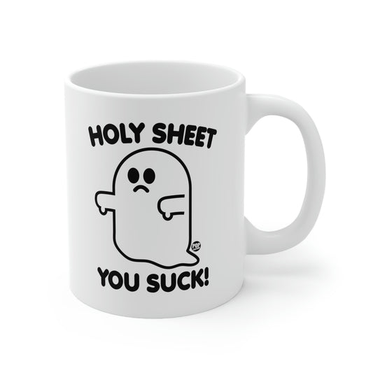 funny ghost mug, sarcastic halloween mug, holy sheet mug, you suck coffee cup, spooky humor gift, stupidmug, pop factory, passive aggressive mug, adult humor halloween mug, coworker gift, ghost novelty mug