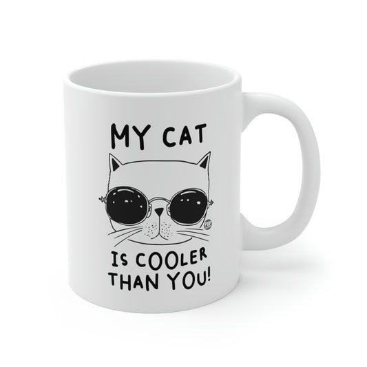 Cool cat mug with large black sunglasses and My Cat Is Cooler Than You text – 11oz funny coffee cup by StupidMug® and Pop Factory®